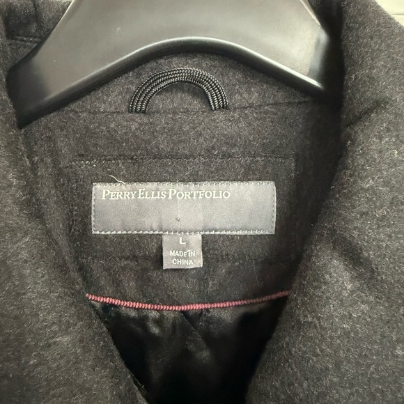 PERRY ELLIS Portfolio Wool JACKET Full Zip Coat Mens Size Large Charcoal Gray - Picture 2 of 6